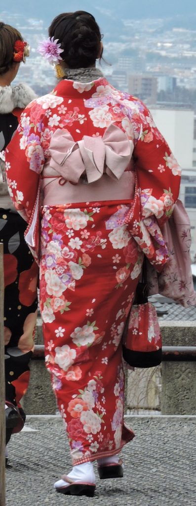 red and pink kimono with flowers