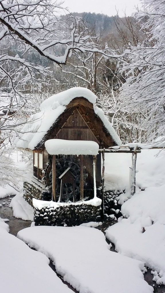 water mill frozen in place