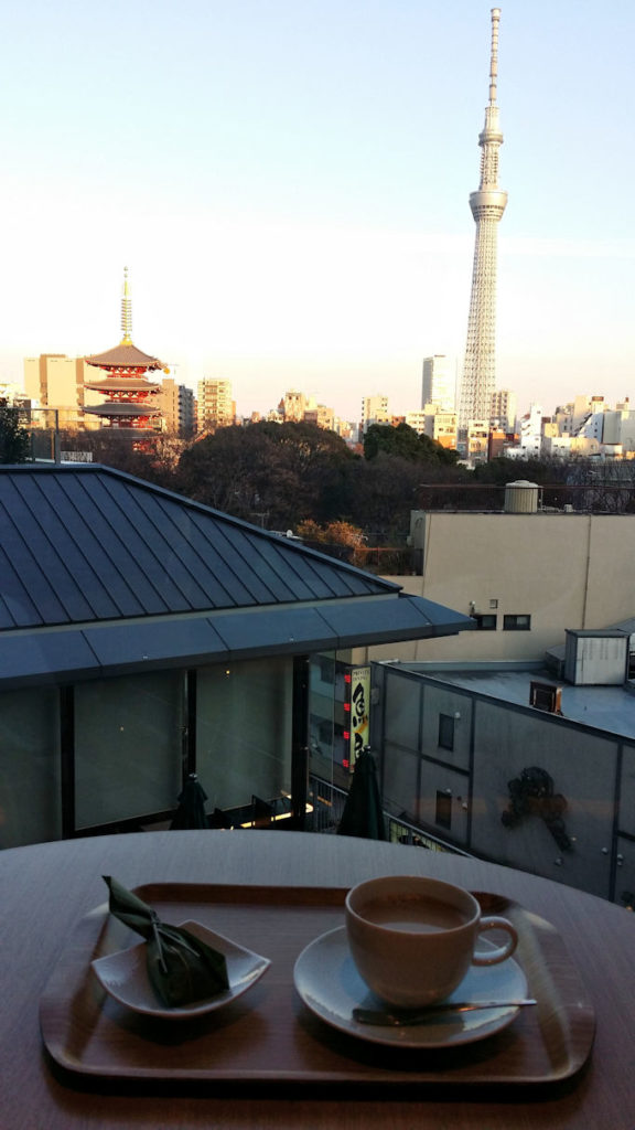 view from hotel of Asakusa with skytree and sensoji tower