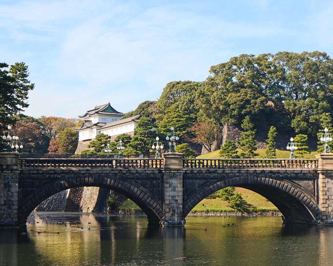 view of Tokyo Imperial Palace with moat and bridge