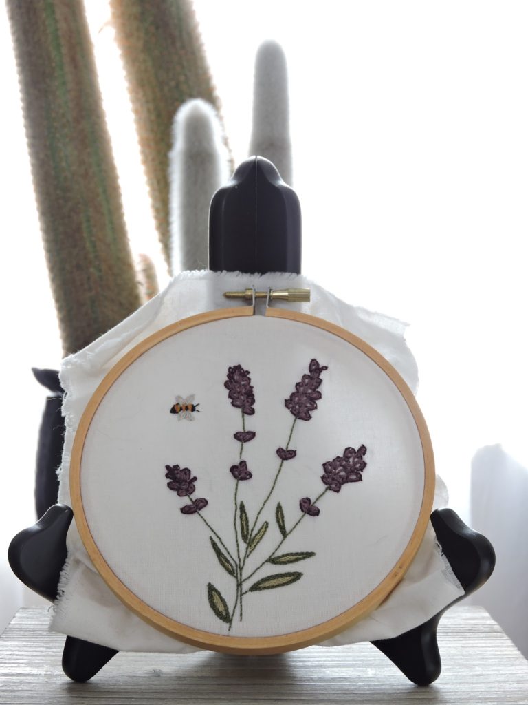 Lavender and bee embroidery