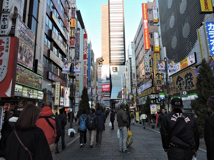 Shinjuku, Tokyo Street with Godzilla in distance