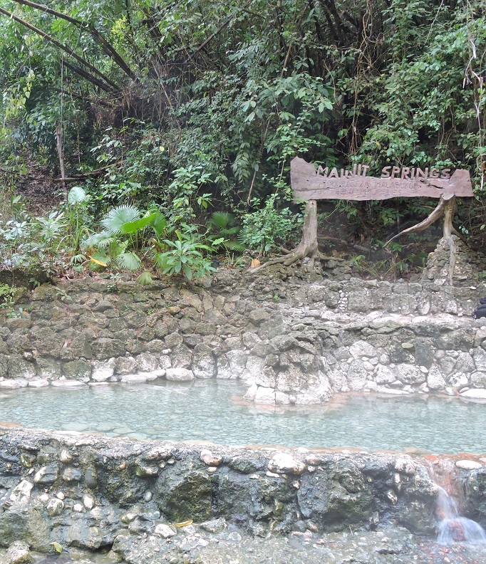 hot spring with sign and jungle