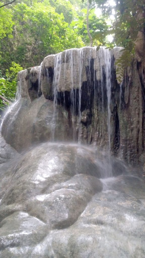 close up of waterfalls bulbous rock formations