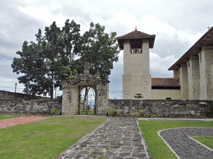 old spanish church courtyard and bell tower