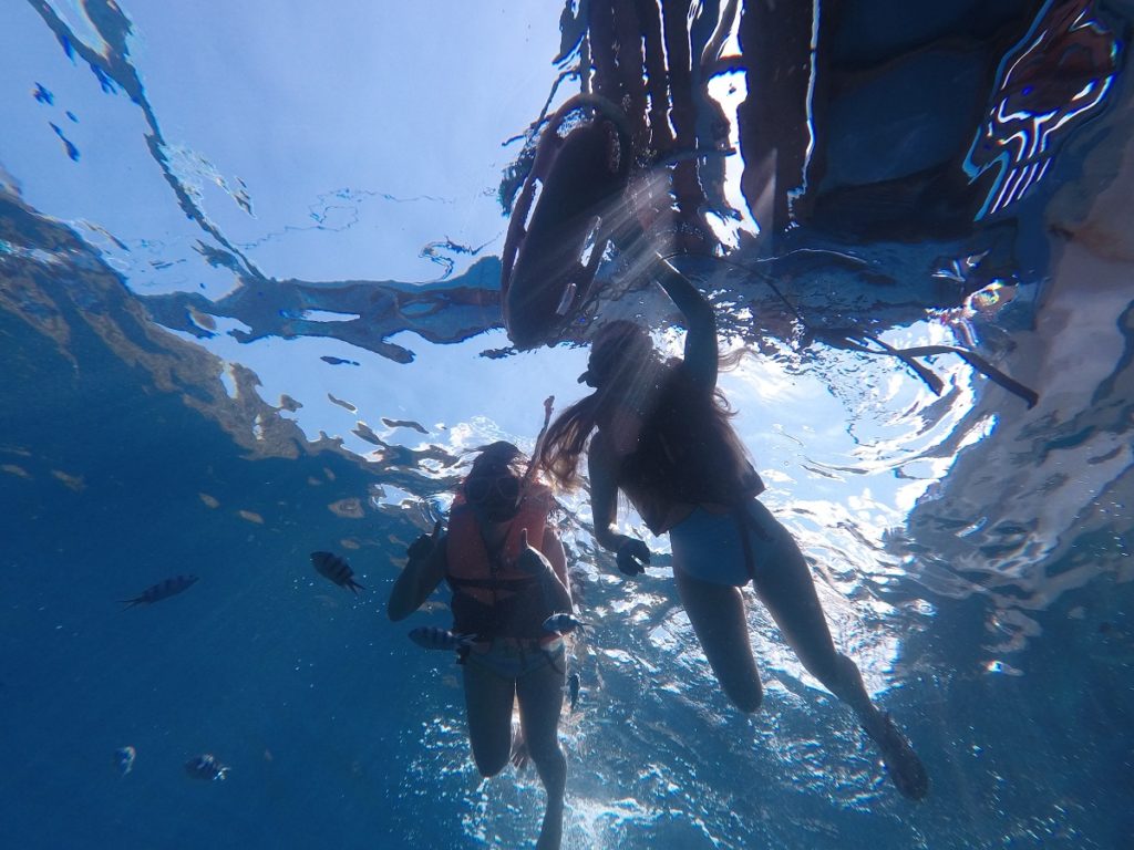 view up of us snorkling coron