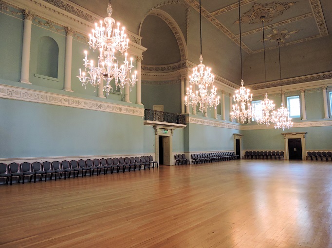 bath england assembly ballroom with large chandeliers