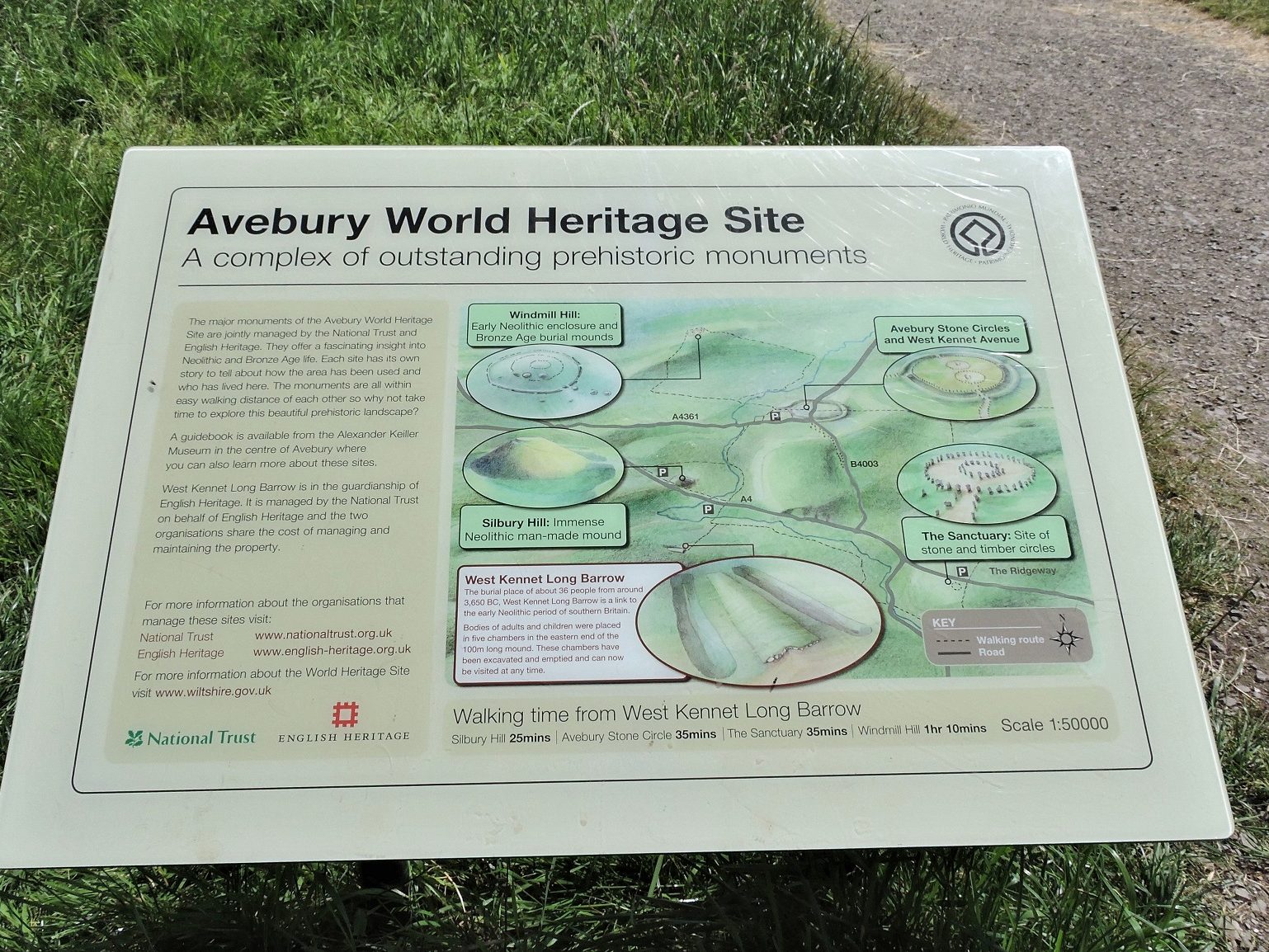 world heritage sign with map of Avebury sites