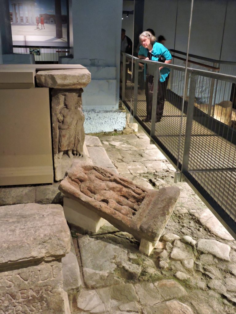 walkway over temple courtyard ruins