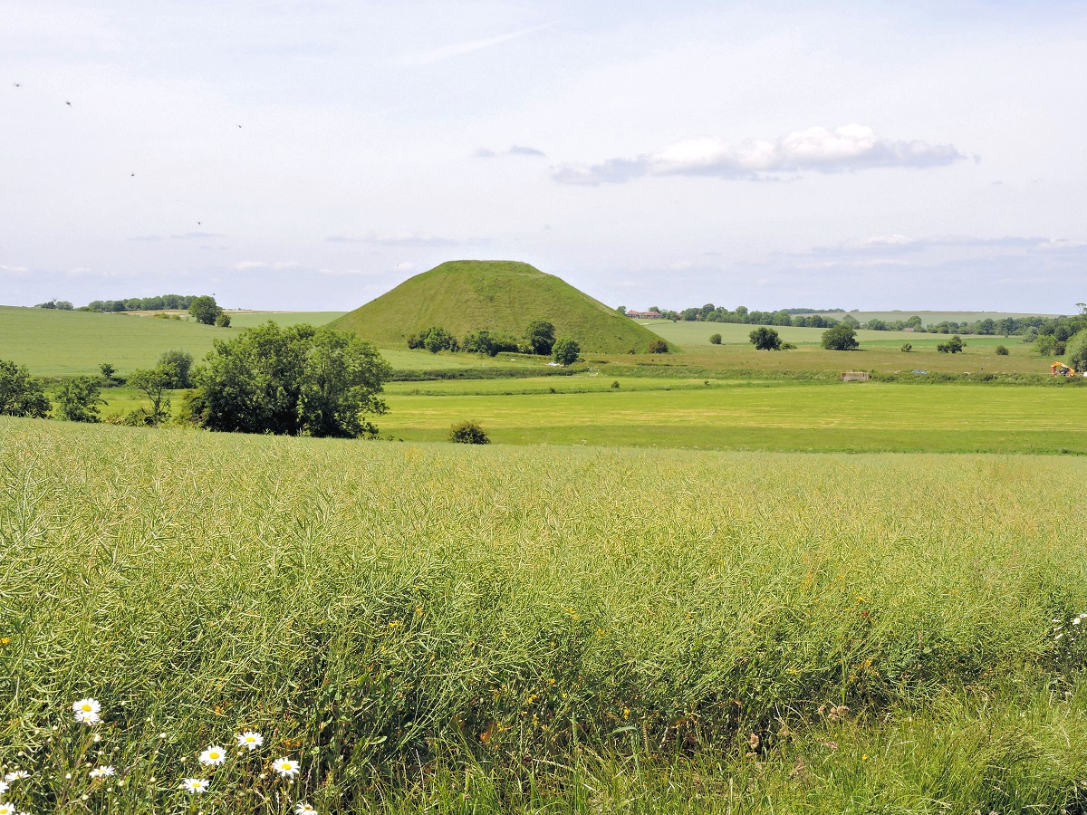 view of Silbury hill and grass fields