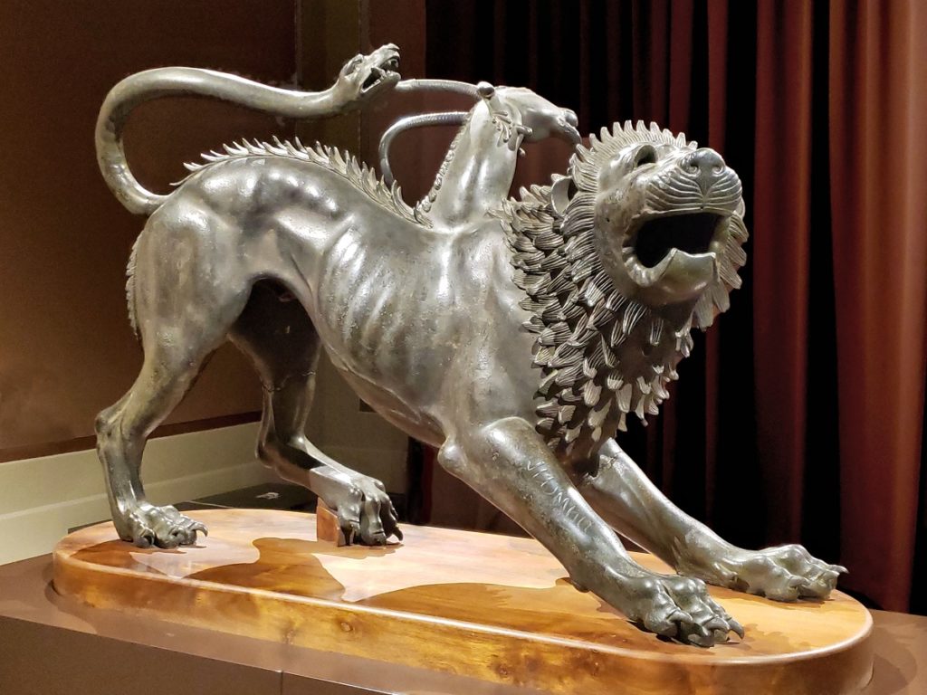 bronze Chimera with lion head snake tail and goat back