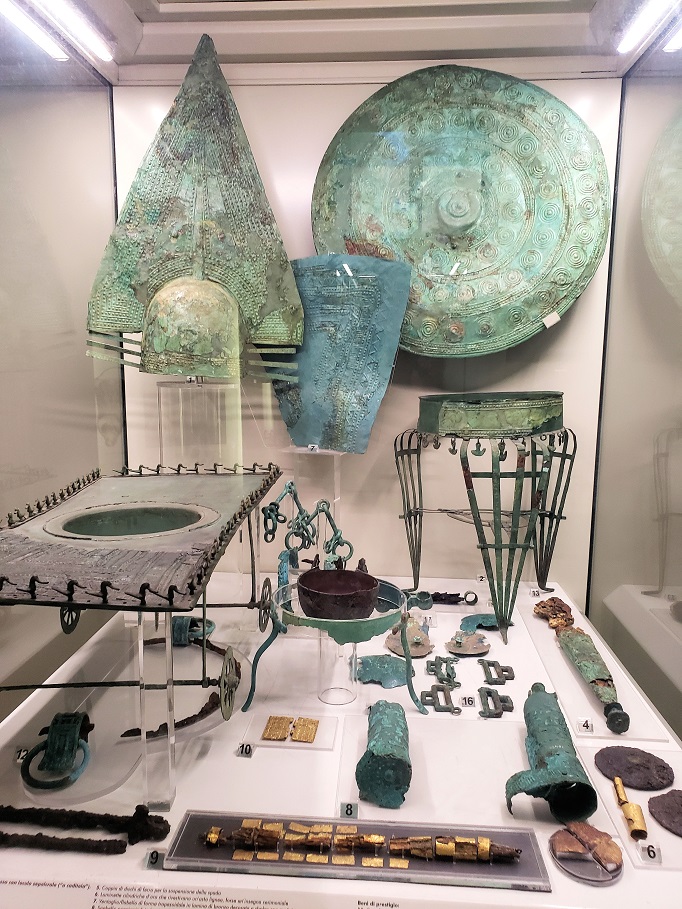 metal artifacts in display case