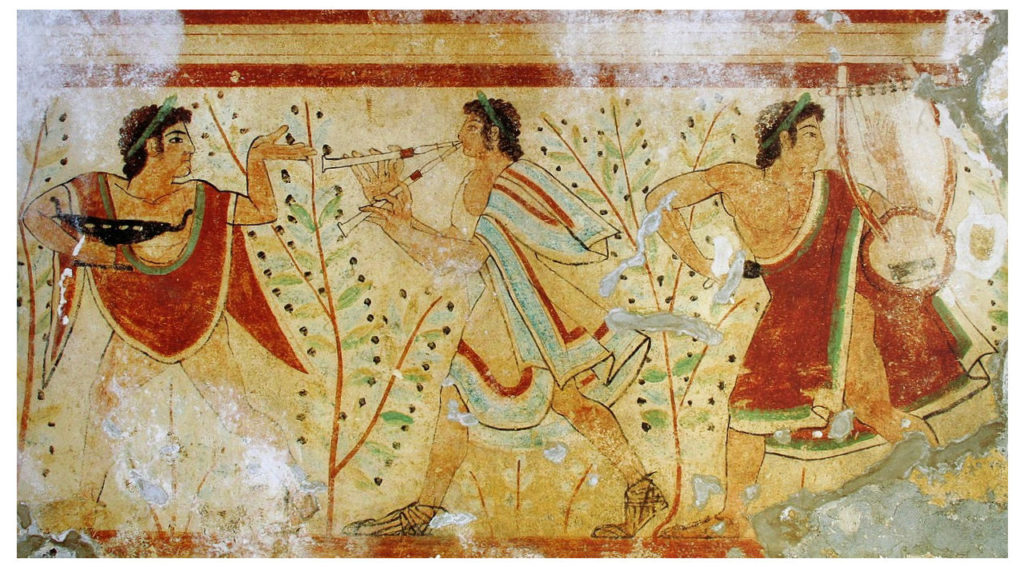 etruscan tomb fresco with musical instruments