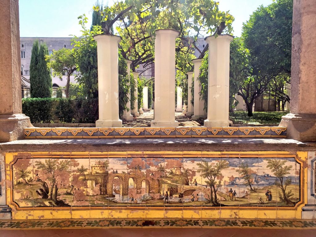 pillars in garden tiled cloister