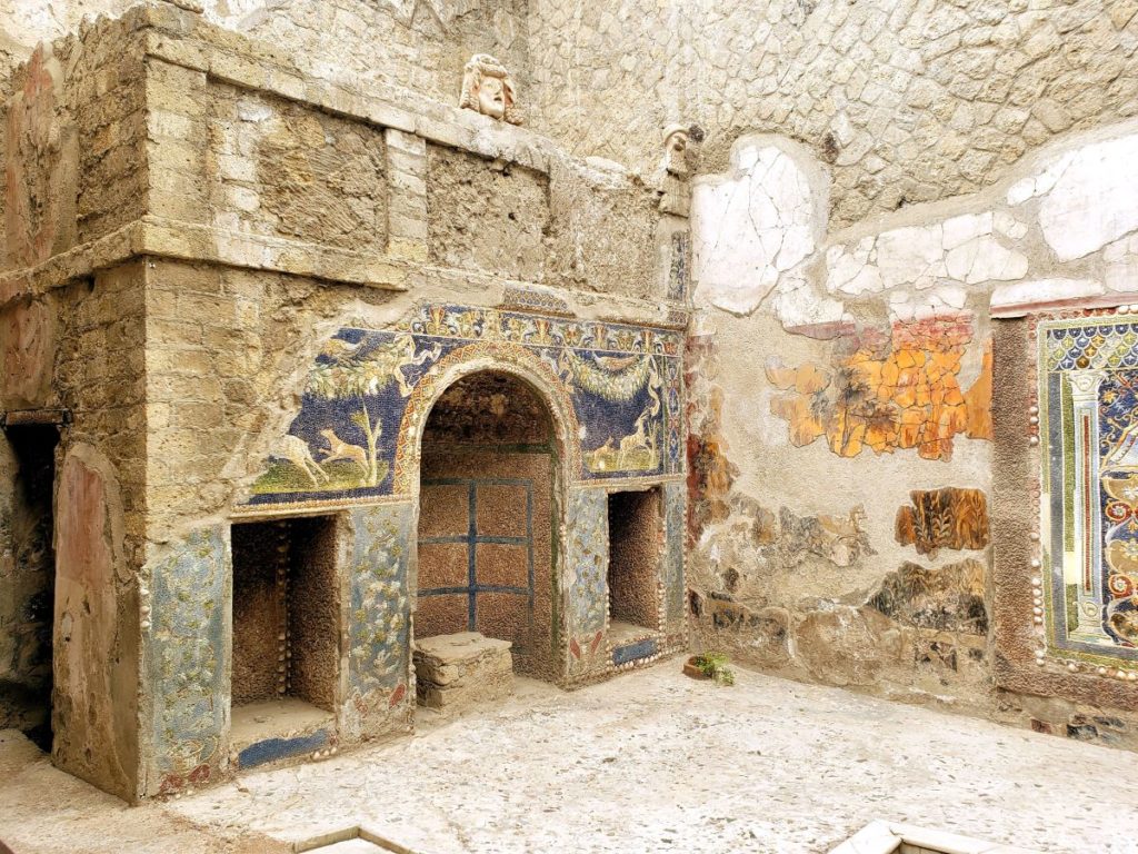 glass mosaic wall decorations of the house of Neptune's triclinium.