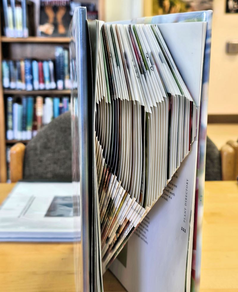 folded book art of a heart in library