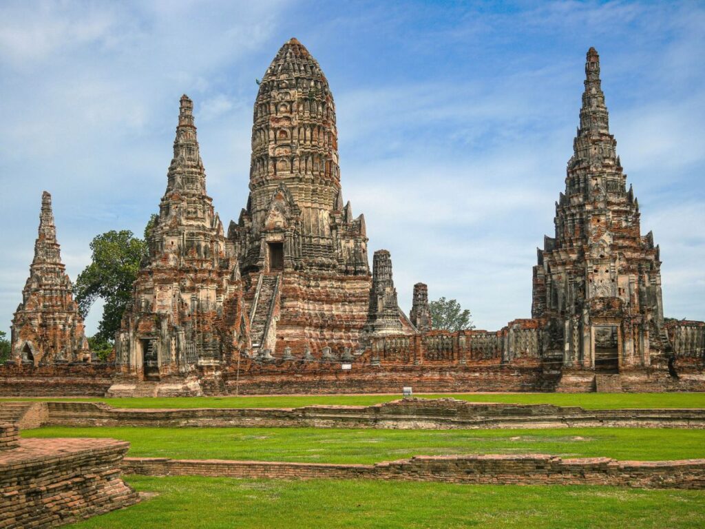 brick temple wats from ancient capital of Siam in Thailand