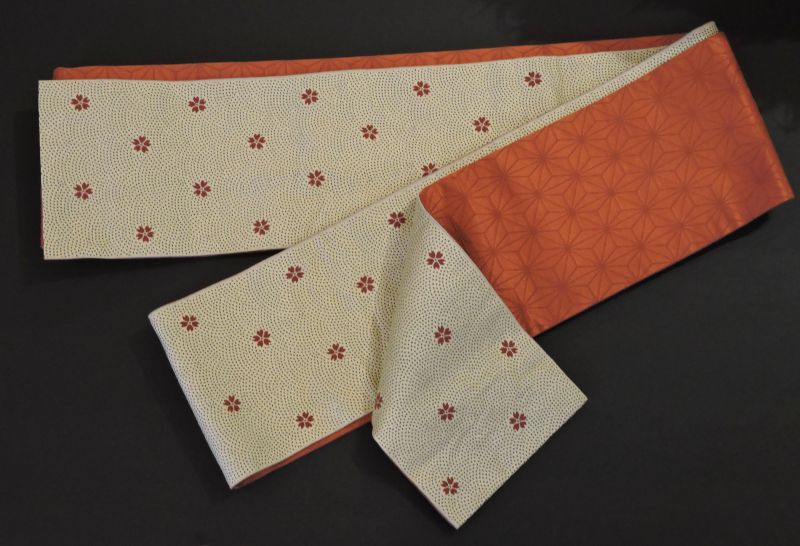 orange and white geometric flower Japanese obi