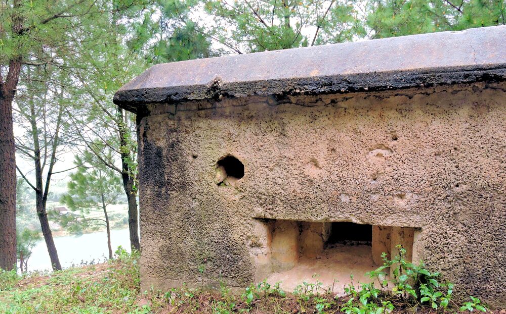 bunker on a hill overlooking pagoda river