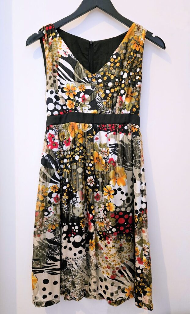 yellow red white and black dress