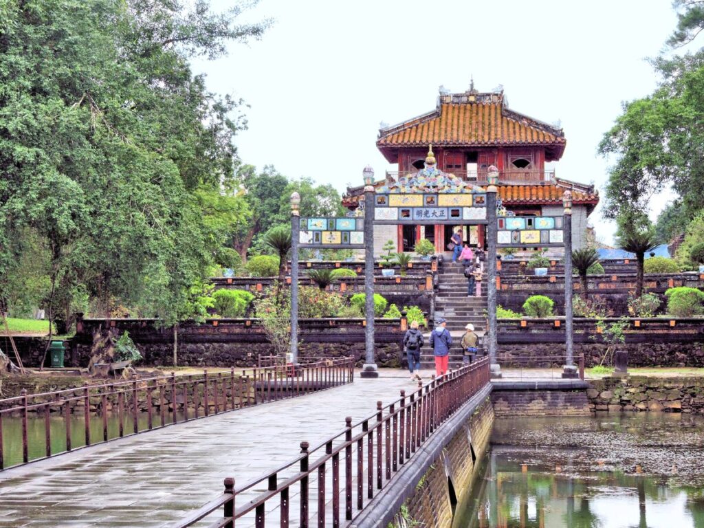 colorful tomb entrance over water