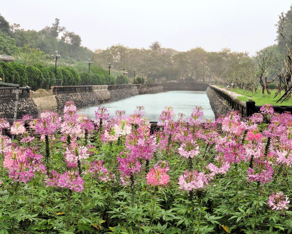 wide moat with stone walls