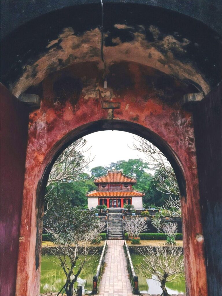 walkway over pond to tomb
