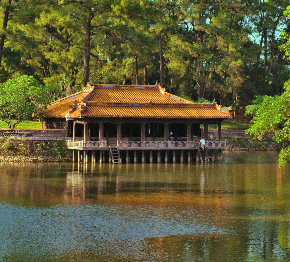 pavilion over water man made lake