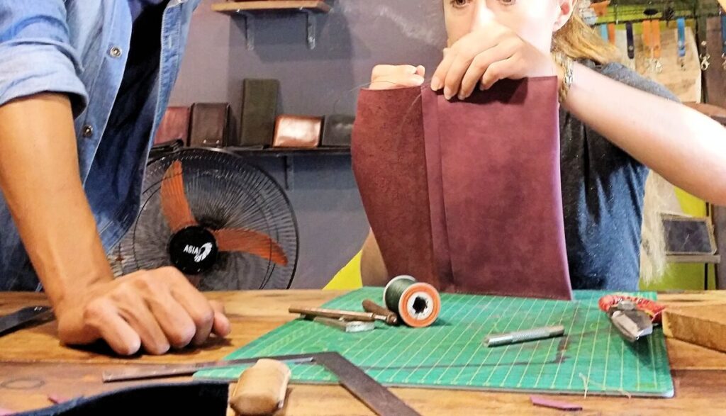 hand sewing stitching leather